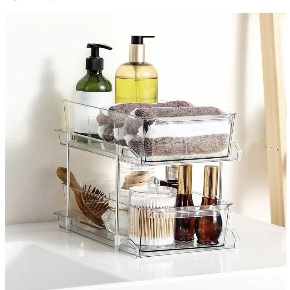 Clear 2-Tier Slide-Out Plastic Storage Organizer w/ Removable Dividers 12.5in